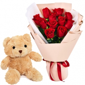 Gift Delivery Tokyo - Red Roses with Teddy Bear