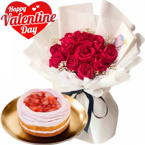 Tokyo Gift Shop Online - Roses with Strawberry Whole Cake