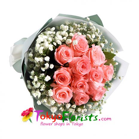 send 12 pink color roses bouquet to tokyo