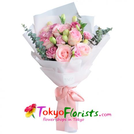 send 12 stalks of pink roses in bouquet to tokyo